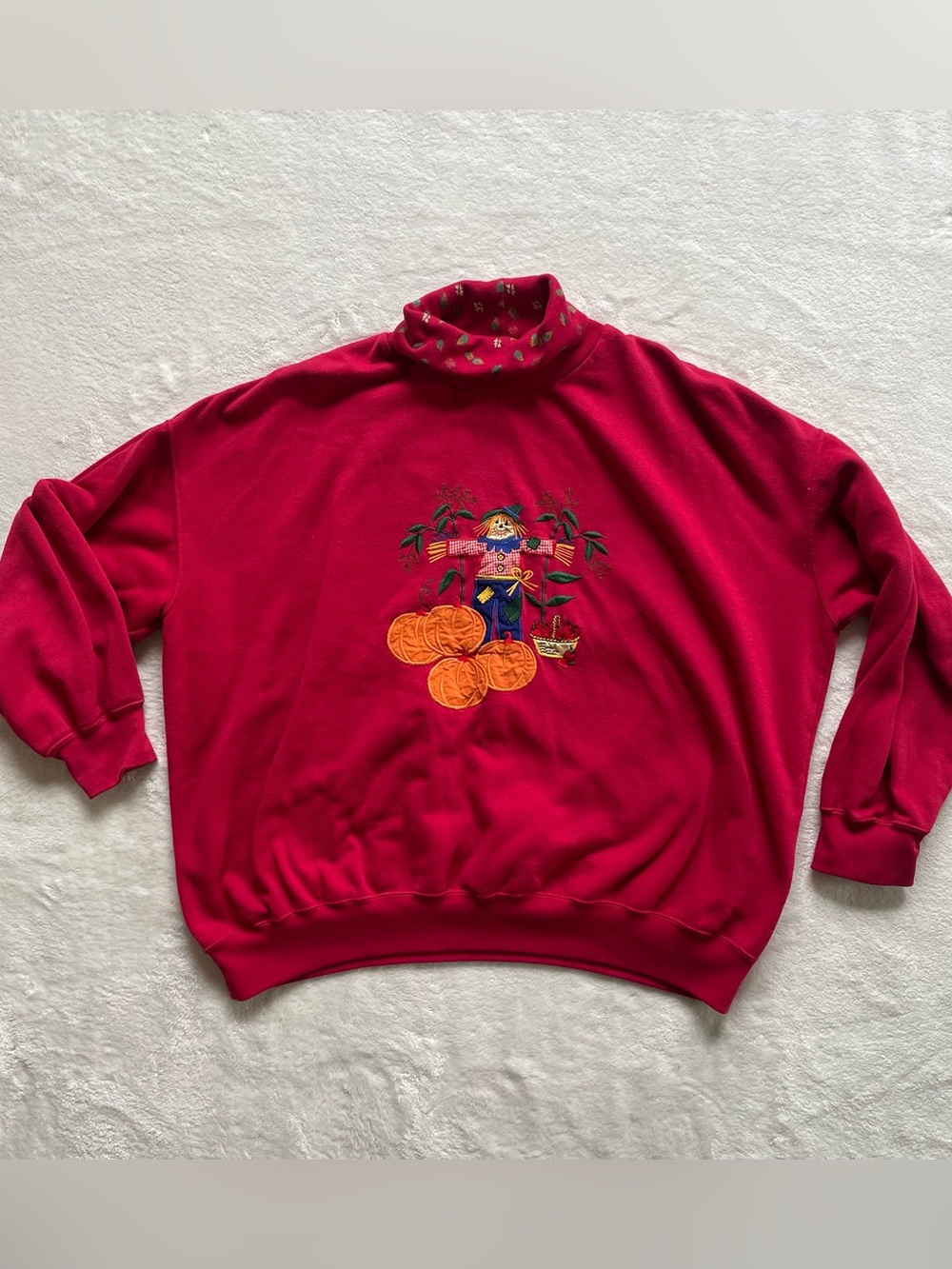 Vintage Fall Themed Turtleneck with Scarecrow in Pumpkin Patch size 3X